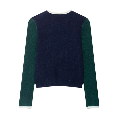 Damen Strickpullover Rundhalsausschnitt Kontrastfarben Langarm Casual Minimalistisch Herbst Winter Strickwaren Pullover