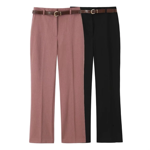 Pantaloni da Donna alla Moda a Vita Alta Gamba Dritta Larghi Casual Pantaloni da Completo Con Cintura Sottile a Motivo Coccodrillo