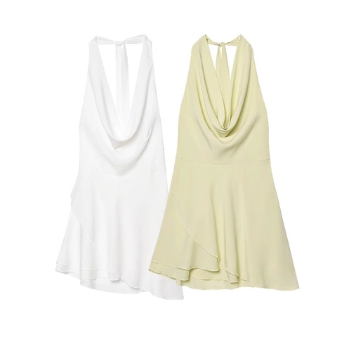 Minivestido Sexy con Espalda Descubierta y Cuello Halter para Mujer con Dobladillo Irregolare de Poliéster para Fiesta
