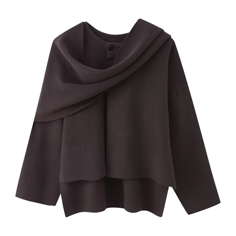 Chaqueta Corta de Punto Elegante para Mujer Cuello Bufanda Botón Único Cárdigan Estilo Capa Suave Color Sólido Otoño Invierno