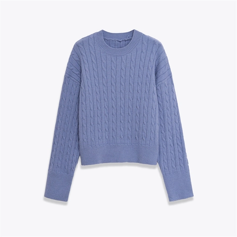 Maglione Casual a Trecce da Donna Girocollo Manica Lunga Tinta Unita Pullover in Maglia Morbida per Autunno Inverno