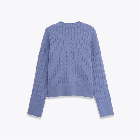 Maglione Casual a Trecce da Donna Girocollo Manica Lunga Tinta Unita Pullover in Maglia Morbida per Autunno Inverno