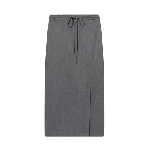 Gonna a Tubino a Vita Alta da Donna Elegante Grigio Antracite Poliestere Gonna Midi Con Cintura Dettaglio Spacco Moda Pendolare
