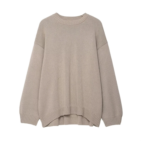 Dames Ronde Hals Lange Mouw Gebreide Trui Losse Pasvorm Afhangende Schouder Casual Pullover Ribmanchetten Gebreide Top