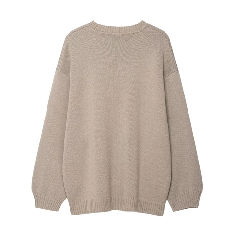 Dames Ronde Hals Lange Mouw Gebreide Trui Losse Pasvorm Afhangende Schouder Casual Pullover Ribmanchetten Gebreide Top