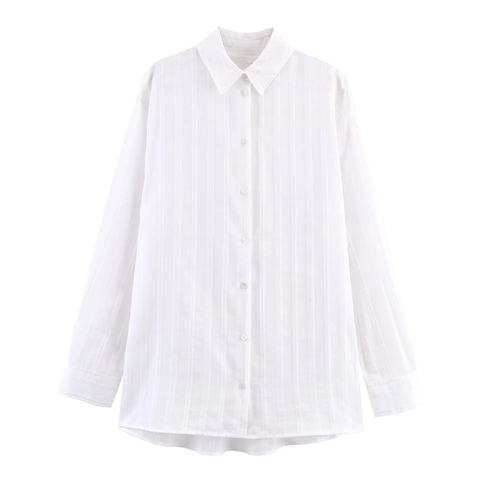 Damen Gestreift Langarm Hemd Minimalistisch Polyester Bluse Mit Umlegekragen Lose Passform Lässig Top