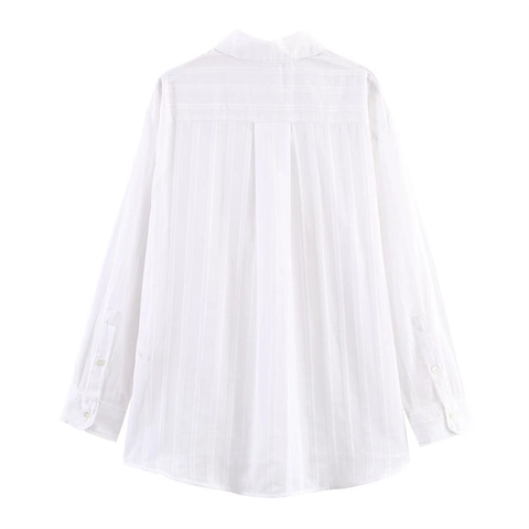 Damen Gestreift Langarm Hemd Minimalistisch Polyester Bluse Mit Umlegekragen Lose Passform Lässig Top