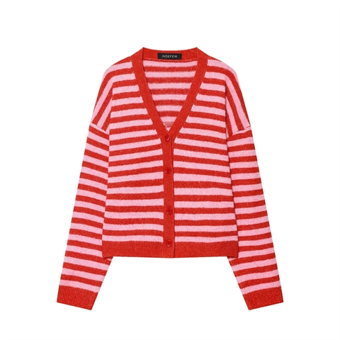Cardigan in Maglia a Righe da Donna con Scollo a V Manica Lunga con Bottoni Maglione Casual Colore a Contrasto Top