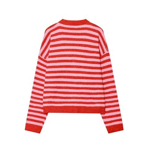 Cardigan in Maglia a Righe da Donna con Scollo a V Manica Lunga con Bottoni Maglione Casual Colore a Contrasto Top