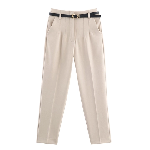 Pantalon Femme Taille Haute Avec Ceinture Couleur Unie Professionnel Amincissant Pantalon Long Décontracté Pour Femme De Bureau