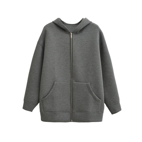 Women's Oversized Zip Up Hoodie Casual Lazy Style Loose Long Sleeve Scuba Fabric Sweatshirt With Pockets Fashion Jacket Top