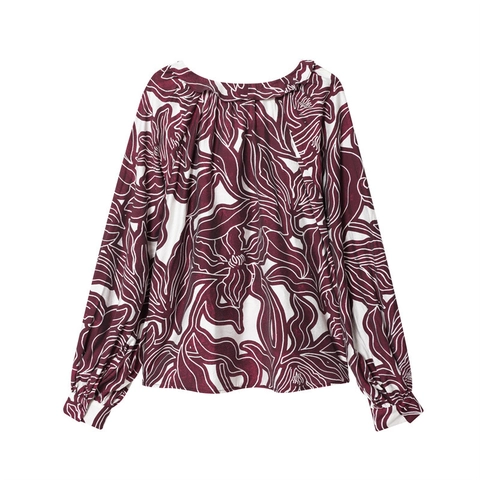 Women Vintage Floral Print Blouse Ruffle V-Neck Tie Front Long Lantern Sleeve Top Casual Loose Spandex Blend Shirts