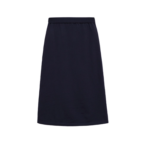 Falda Midi Elegante de Talle Alto para Mujer Azul Marino Línea A con Cintura Elástica Color Sólido Falda de Punto de Poliéster