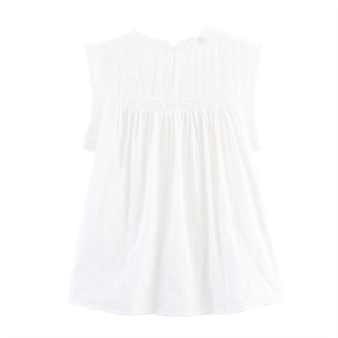 Damen Romantisch Ärmellos Weiß Top Spitze Lochstickerei Rüschen Baumwollmischung Bluse Für Sommer Lässig Locker Shirt