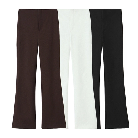 Damen High Waist Schlaghose Elegante Einfarbige Office Lady Hose Slim Fit Flared Pants Für Büro Und Party
