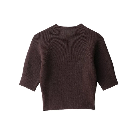 Suéter de Punto Acanalado Informal para Mujer Manga Corta Cuello Redondo Color Sólido Minimalista Suave Ajustado Prendas de Punto de Moda