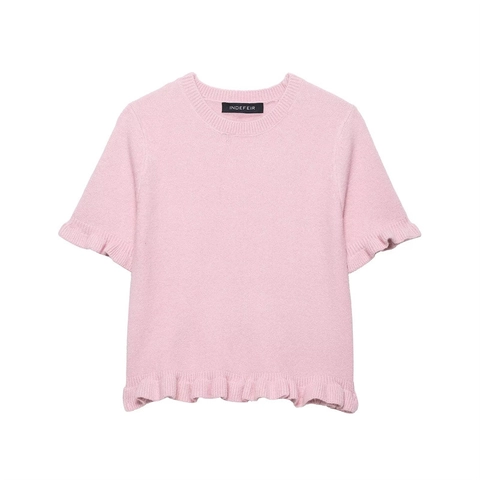 Damen Kurzarm Strickoberteil Volantkante Rundhalsausschnitt Einfarbig Minimalistischer Pullover Strickjacke Für Den Täglichen Gebrauch