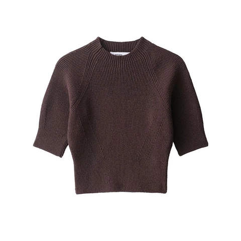 Suéter de Punto Acanalado Informal para Mujer Manga Corta Cuello Redondo Color Sólido Minimalista Suave Ajustado Prendas de Punto de Moda