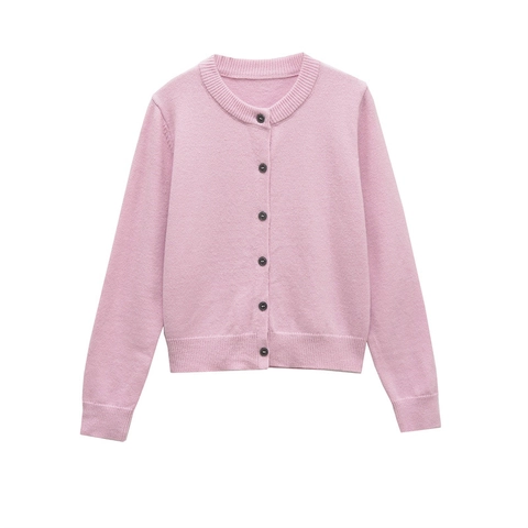 Cardigan en Maille Élégant pour Femmes Col Rond Manches Longues Boutonné Pull Couleur Unie Haut pour Bureau et Quotidien