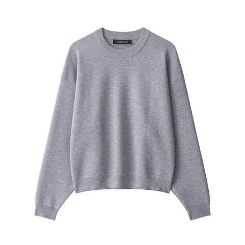 Women Casual Solid Color Round Neck Knit Sweater Long Sleeve Ribbed Pullover Loose Fit Drop Shoulder Basic Soft Knitwear