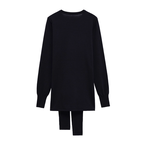Damen Minimalistischer Einfarbiger Strickpullover Langarm Rundhals Bindegürtel Schleife Slim Soft Pullover Herbst Winter Strickwaren