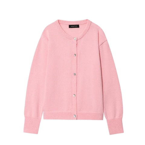 Dames Casual Gebreid Vest Ronde Hals Lange Mouw Kunstparelknopen Effen Kleur Zacht Lichtgewicht Trui Top Voor Dagelijks Gebruik
