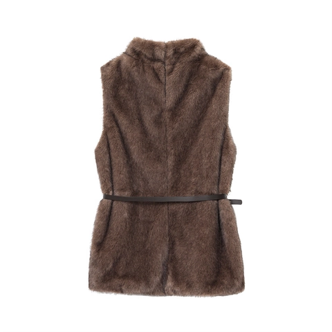 Damen Eleganter Kunstpelz Weste Hoher Kragen Ärmellos Island Samt Weste Mit Gürtel Old Money Stil Einfarbiges Top
