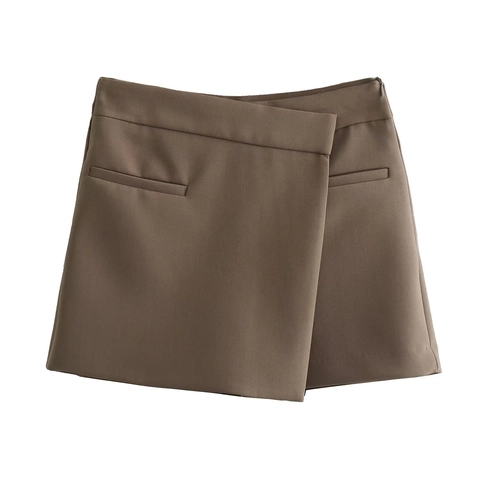 Women Asymmetric Skort High Waist Irregular Wrap Mini Shorts Skirts Polyester Solid Color Casual Office Lady Bottoms