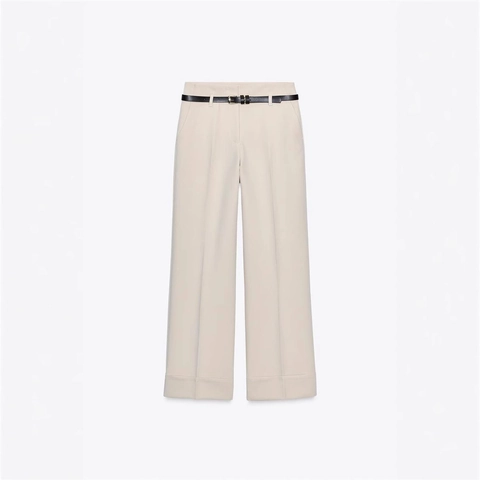 Pantaloni da Completo Dritti a Gamba Larga a Vita Alta da Donna Con Cintura Orlo con Risvolto Minimalista Pantaloni da Ufficio Tinta Unita Pantaloni Lunghi Casual