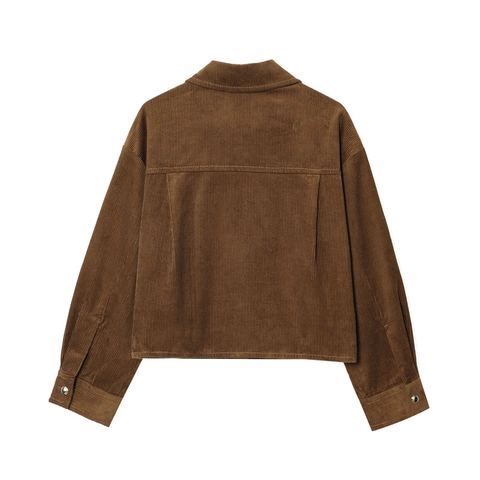Women Casual Corduroy Oversized Jacket Long Sleeve Lapel Button Down Coat With Pockets Vintage Solid Color Outerwear
