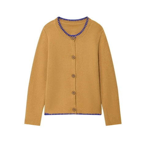 Ensemble Deux Pièces Cardigan et Camisole en Tricot Rétro Femmes Broderie Ondulée Contraste Col Rond Pull