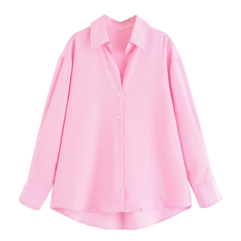 Damen Casual Baumwollmischung Langarm Gestreiftes Hemd Oversized Revers Einreihiges Pendler Lockere Passform Mode Bluse Top