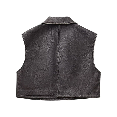 Damen Vintage Motorrad Kunstleder Weste Casual Asymmetrischer Reißverschluss Kurz Geschnitten Weste PU Leder Ärmelloses Top Jacke