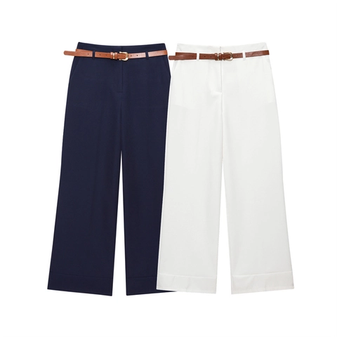 Pantaloni Donna a Vita Alta Gamba Larga Con Cintura Marrone Eleganti Tinta Unita Risvolto Pantaloni Dritti per Ufficio Pendolarismo