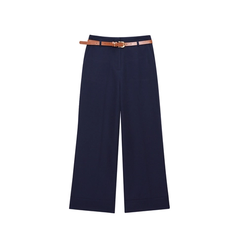 Pantaloni Donna a Vita Alta Gamba Larga Con Cintura Marrone Eleganti Tinta Unita Risvolto Pantaloni Dritti per Ufficio Pendolarismo