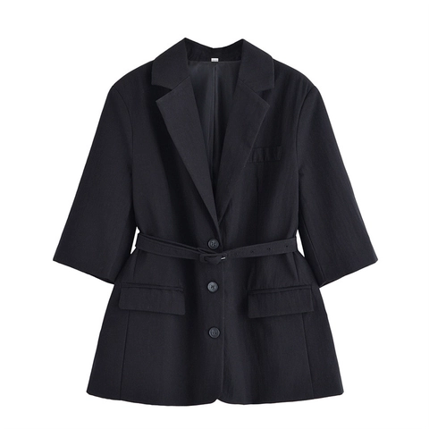 Conjunto de Blazer de Lino Casual para Mujer y Pantalones Cortos Top y Bottom Transpirable de Media Manga con Cordones