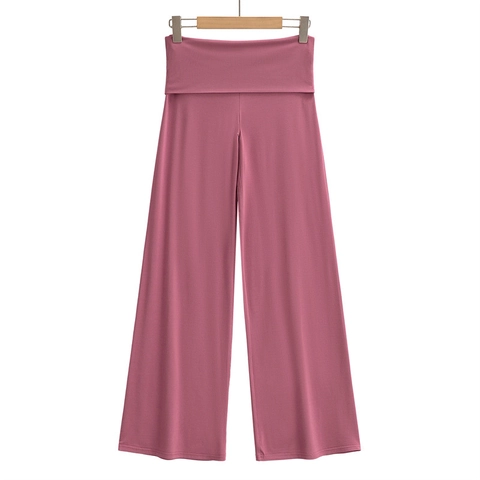 Pantaloni Donna Casual Vita Alta Risvoltata Gamba Dritta Gamba Larga Morbida Viscosa Elastica Yoga Lounge Pantaloni