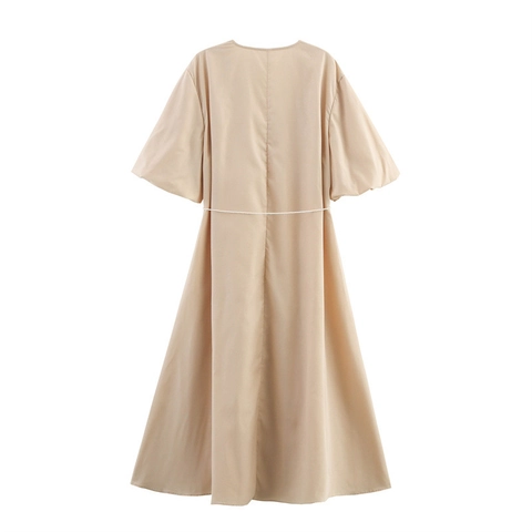 Elegante Plus Size Maxi Jurk Met V-Hals En Pofmouwen Kokosboom Borduurwerk En Tassel Taille Riem Zomer Vakantie Jurk