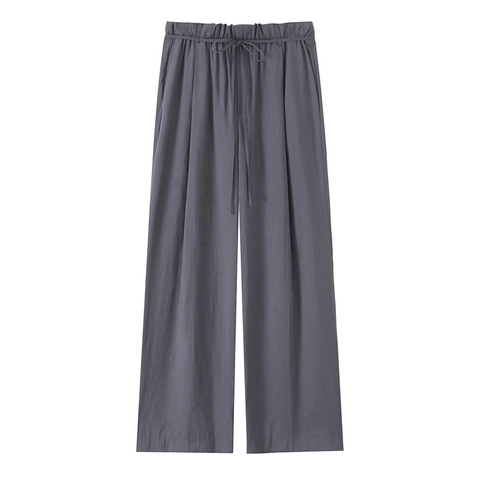 Pantaloni Casual a Vita Alta Gamba Larga da Donna Con Vita Paperbag e Cintura a Coulisse Tinta Unita