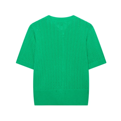 Cárdigan de Punto de Manga Corta Verde Informal para Mujer Top Ajustado con Botones Calados Pointelle para Verano Primavera