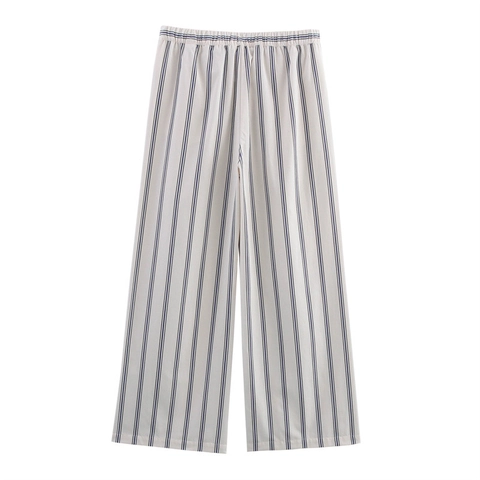 Pantaloni Donna Casual a Righe in Raso a Gamba Larga Vita Elastica Con Coulisse Pantaloni Dritti Larghi per Casa Tempo Libero