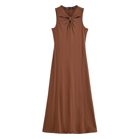 Eleganter Ärmellos Maxi Kleid Twist Knot Ausschnitt Slim Fit A-Linie Lang Kleid Für Party Bankett Damen Mode Outfit