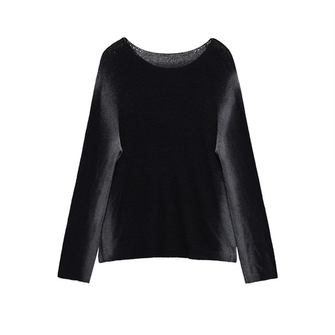 Dames Casual Ombre Gebreide Trui Ronde Hals Lange Mouw Vervagingseffect Pullover Geribbelde Boorden Mode Gebreide Top