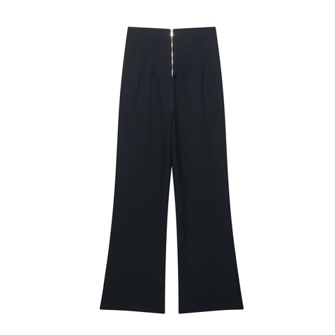 Pantalones de Talle Alto y Pernera Ancha para Mujer Pantalones Casuales de Color Sólido Minimalistas Con Cremallera