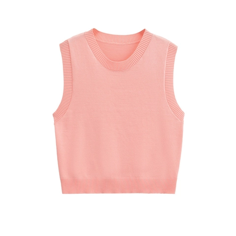 Dames Ronde Hals Mouwloos Gebreide Bodywarmer Effen Kleur Ribgebreide Boord Ijs Zijde Trui Tanktop Casual Dagelijks