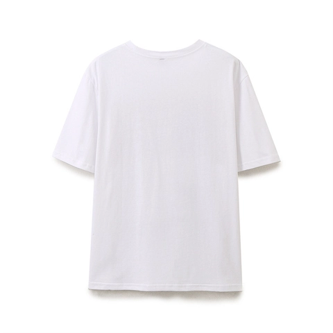 Damen Casual Baumwollmischung T-Shirt Rundhals Kurzarm Kunstvoller Porträtdruck Mode Oberteil Für Den Alltag Weiß
