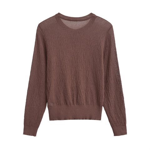 Damen Texturiert Strickjacke Einfarbig Rundhalsausschnitt Einreihig Langarm Schlanke Passform Kurz Strickmantel