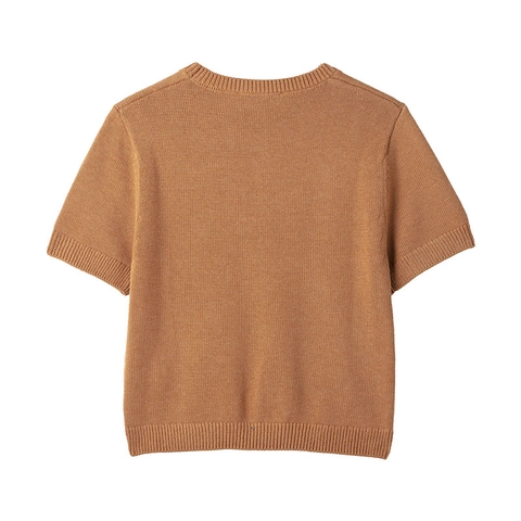 Top de Punto Informal para Mujer Manga Corta Cuello Redondo Color Sólido Poliéster Prendas de Punto Moda Verano Jersey Suave Mujer