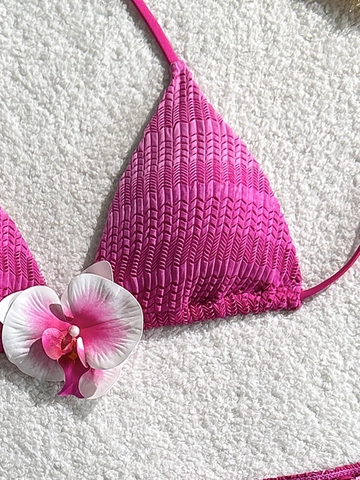 Sexy Verlauf Bikini Halter Top Unten Und Geraffter Mesh Minirock Bademode Strand Swimsuit Mit Blumen Dekoration