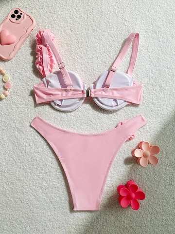 Women Sexy 3D Flower Bikini Underwire Push Up Swimsuit Solid Color Top And Bottom Bathing Suit Beach Vacation Swimwear